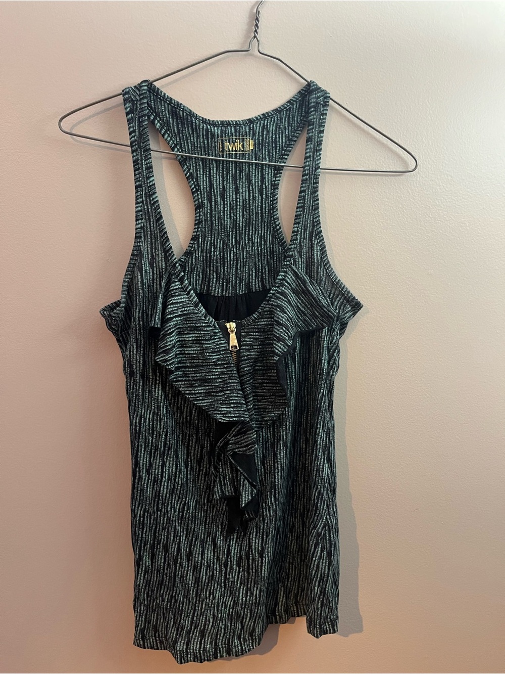 twik Black & White Ruffle Racerback Tank